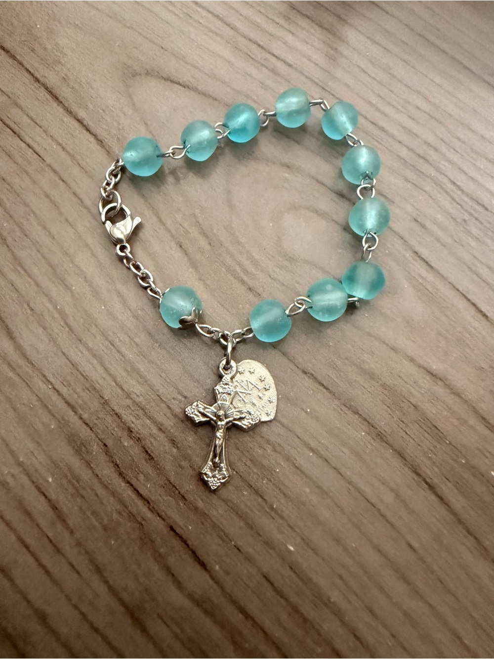 Blue communion rosary bracelet